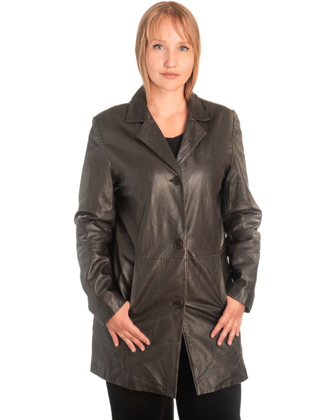 Γνήσιο Γυναικέιο Δερμάτινο Παλτό - X763
