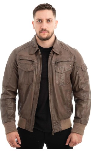  Γνήσιο Ανδρικό Δερμάτινο Μπουφάν - Z519