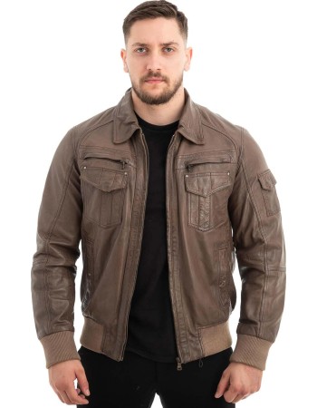  Γνήσιο Ανδρικό Δερμάτινο Μπουφάν - Z519