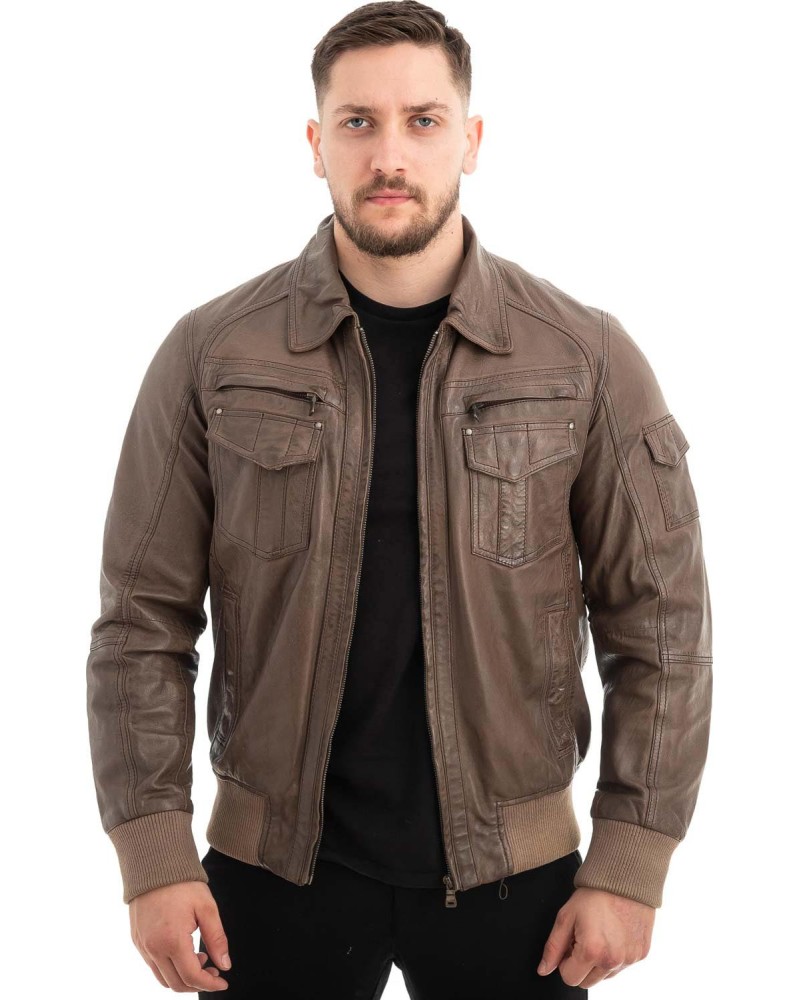  Γνήσιο Ανδρικό Δερμάτινο Μπουφάν - Z519