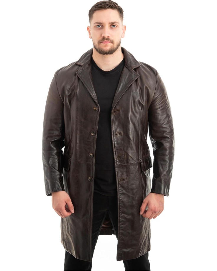 Γνήσιο Ανδρικό Δερμάτινο Παλτό - Z576