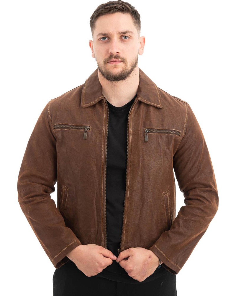  Γνήσιο Ανδρικό Δερμάτινο Μπουφάν - Z656