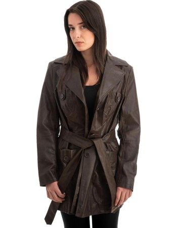 Γνήσιο Γυναικέιο Δερμάτινο Παλτό - Z730