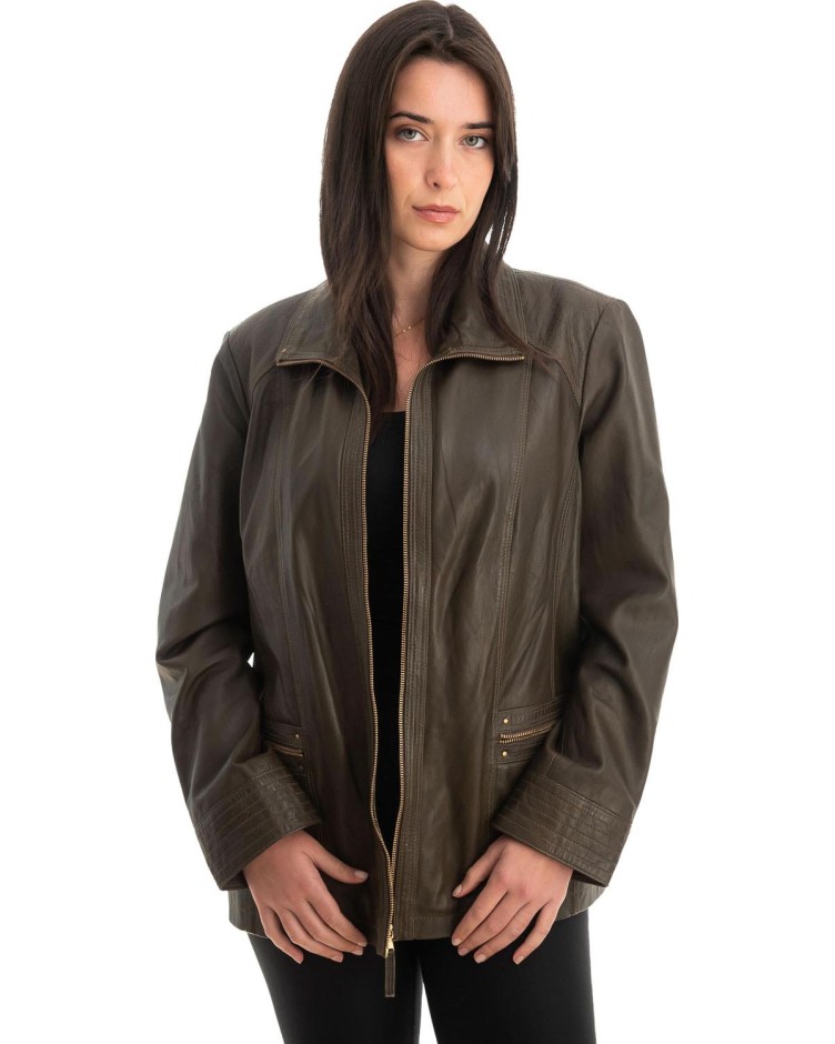 Γνήσιο Γυναικέιο Δερμάτινο Μπουφάν - Z746