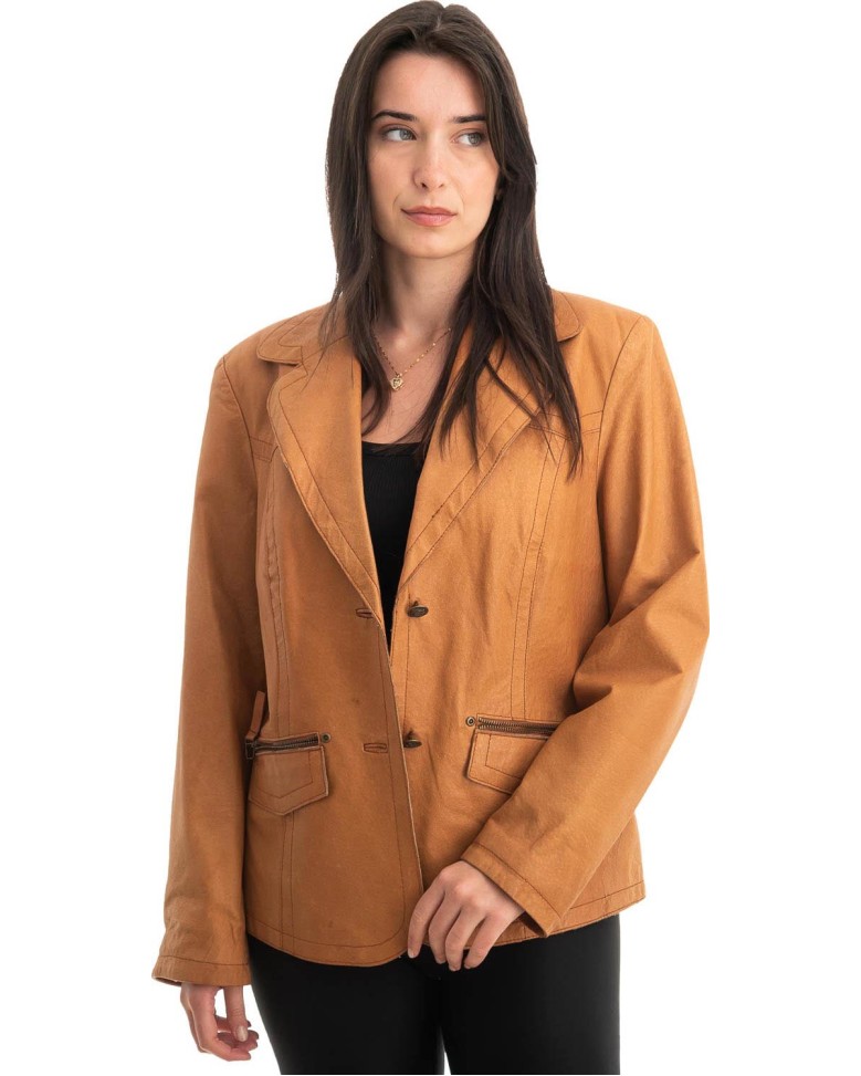 Γνήσιο Γυναικέιο Δερμάτινο Σακάκι - Z753