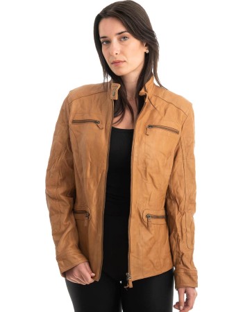 Γνήσιο Γυναικέιο Δερμάτινο Μπουφάν - Z838