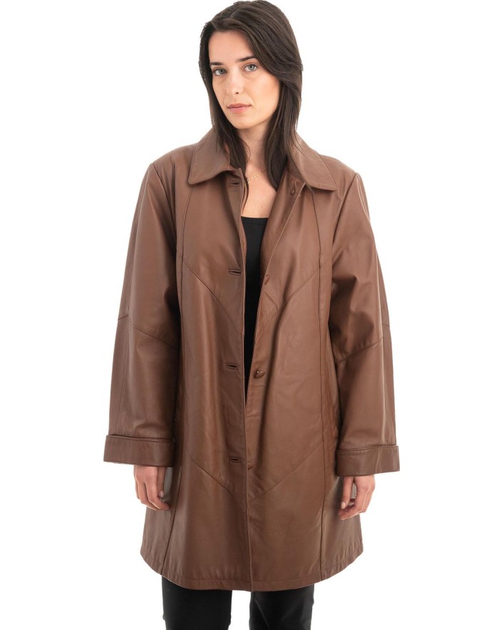 Γνήσιο Γυναικέιο Δερμάτινο Παλτό - Z879