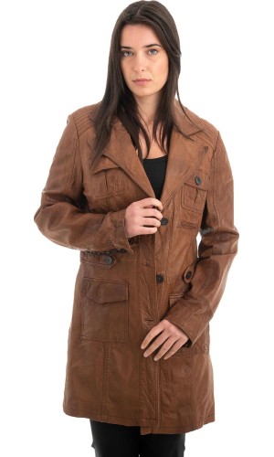 Γνήσιο Γυναικέιο Δερμάτινο Παλτό - Z906