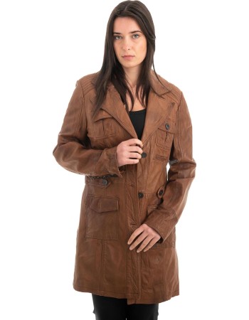 Γνήσιο Γυναικέιο Δερμάτινο Παλτό - Z906