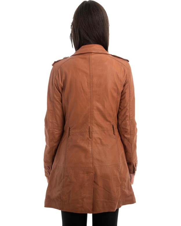 Γνήσιο Γυναικέιο Δερμάτινο Παλτό - Z946