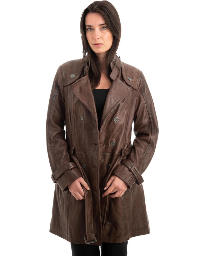 Γνήσιο Γυναικέιο Δερμάτινο Παλτό - Z955