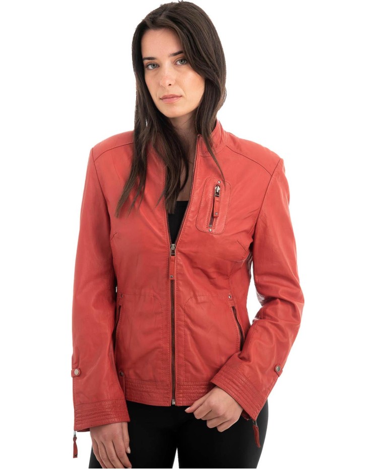 Γνήσιο Γυναικέιο Δερμάτινο Μπουφάν - Z972