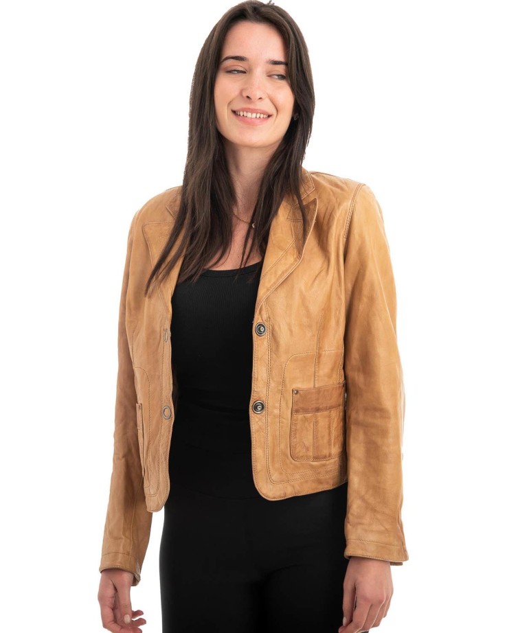 Γνήσιο Γυναικέιο Δερμάτινο Σακάκι - Z978